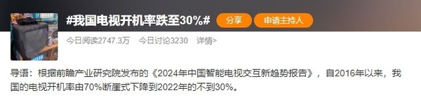 高端、大屏战略并未生效 我国电视开机率跌至30% 