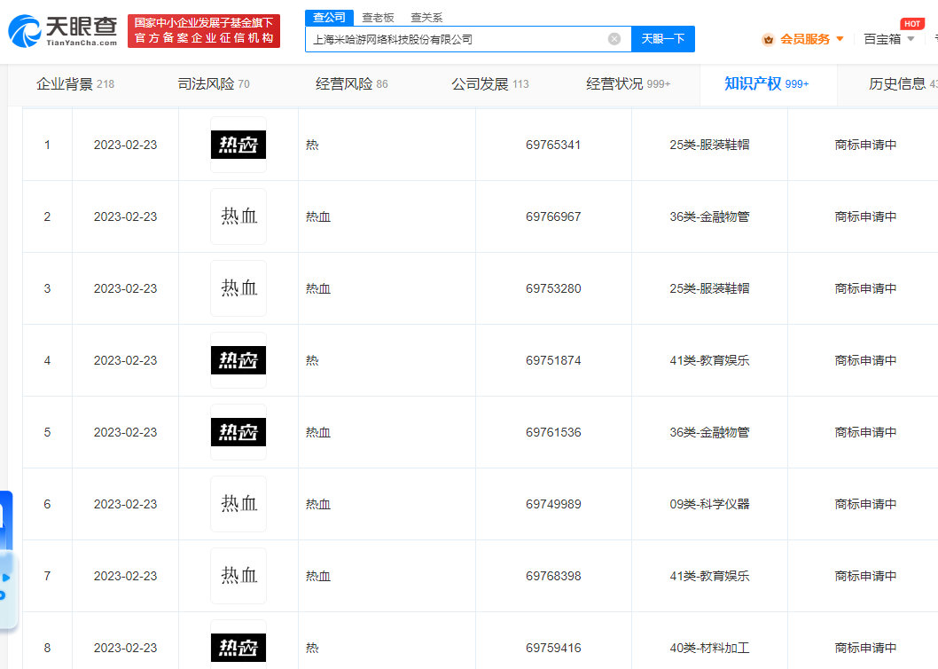 米哈游申请多个热血商标 疑似米哈游新项目