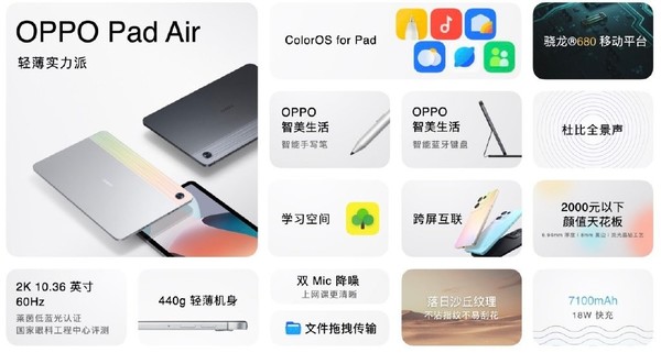 1299元起 OPPO Pad Air平板正式发布 主打学习和娱乐