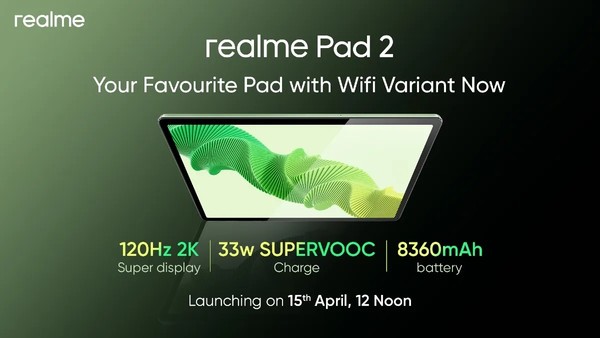 realme Pad 2 WiFi版将于4月15日推出 价格可能更低