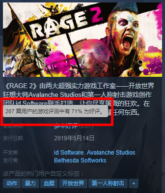 “射击手感无敌” 《狂怒2》Steam好评率71%