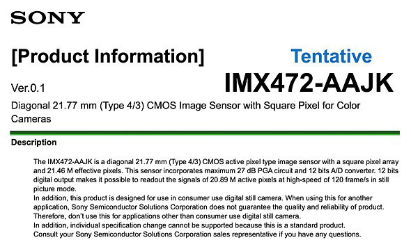 索尼发布IMX472-AAJK CMOS传感器 拥有2293万总像素