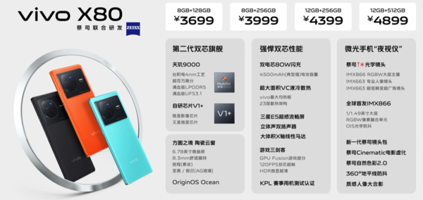 这也太香了！vivo X80发布 搭载天玑9000 售3699元起