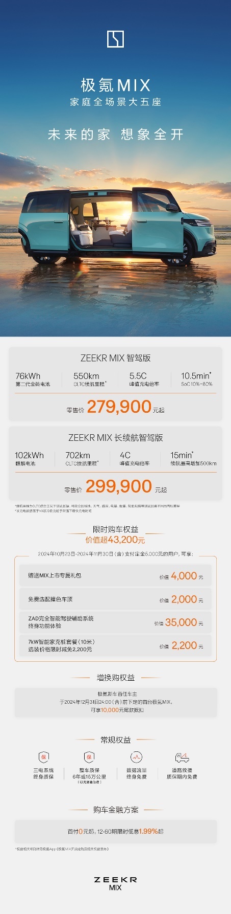 极氪MIX全场景五座新车上市，售价27.99万起！