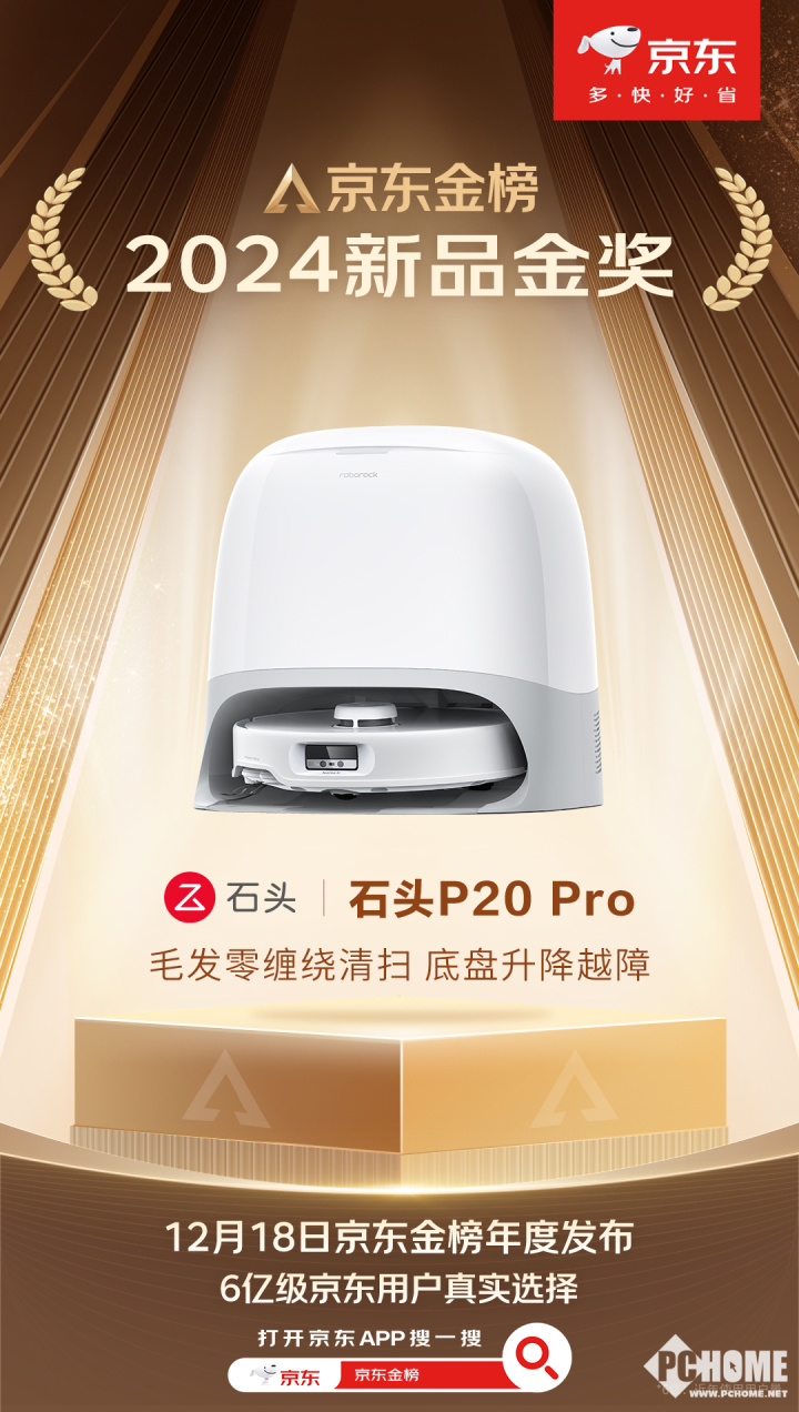 2024京东金榜揭晓！石头P20 Pro夺年度新品金奖！