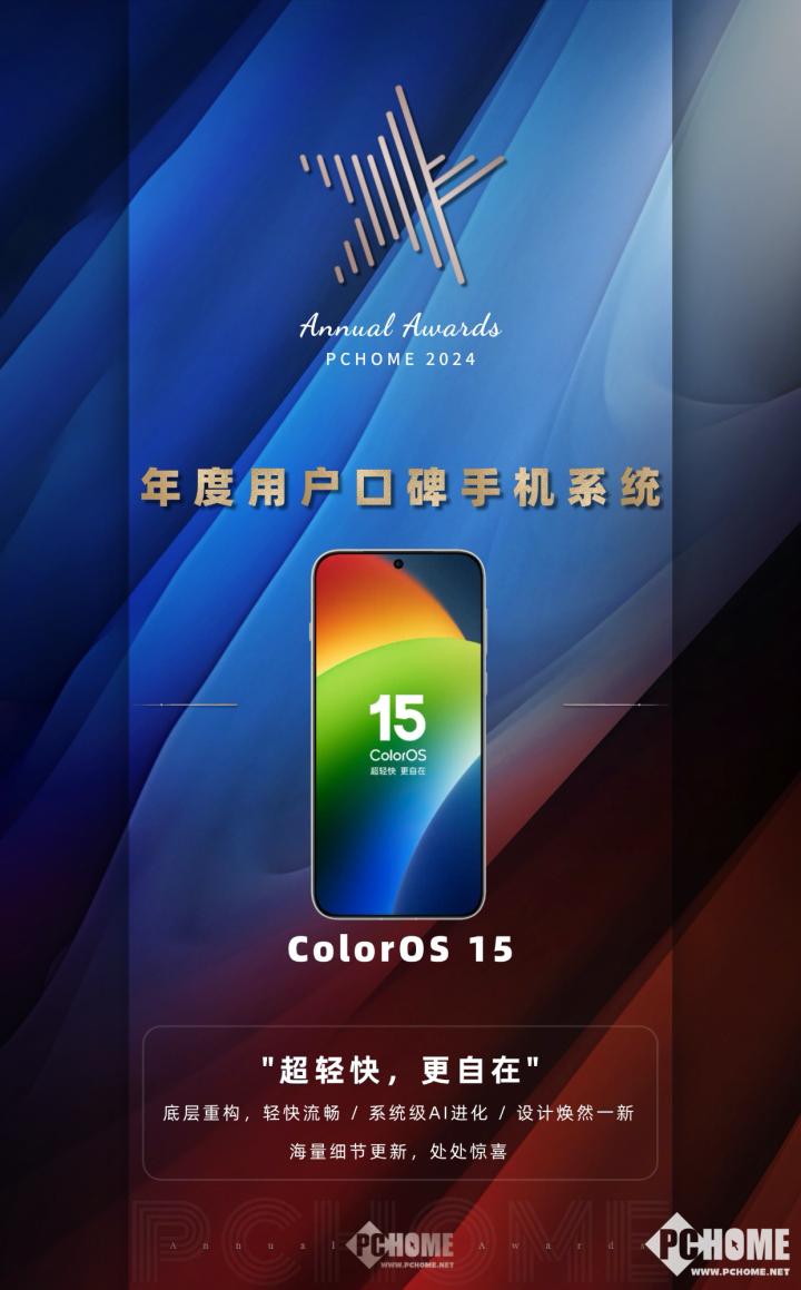 “ColorOS 15荣获2024年度大科技网口碑手机系统大奖”