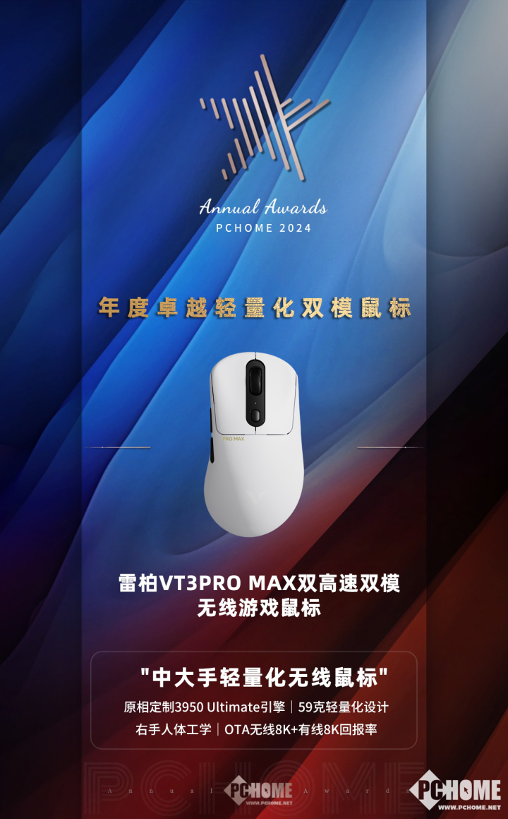 雷柏VT3PRO MAX：2024大科技网年度轻量双模鼠标赢家